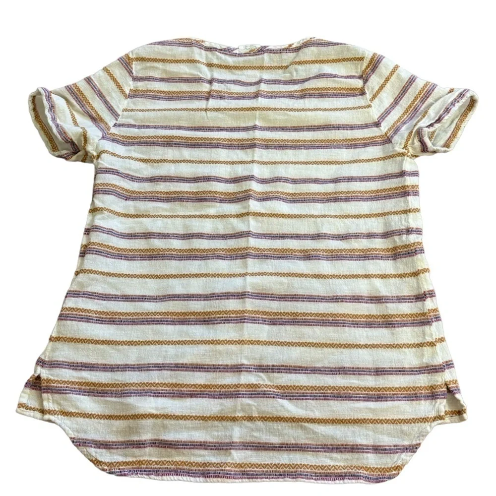 C&C California Cotton Linen Blend Stripe Crew Neck Short Sleeve Blouse Women’s S - Picture 8 of 9